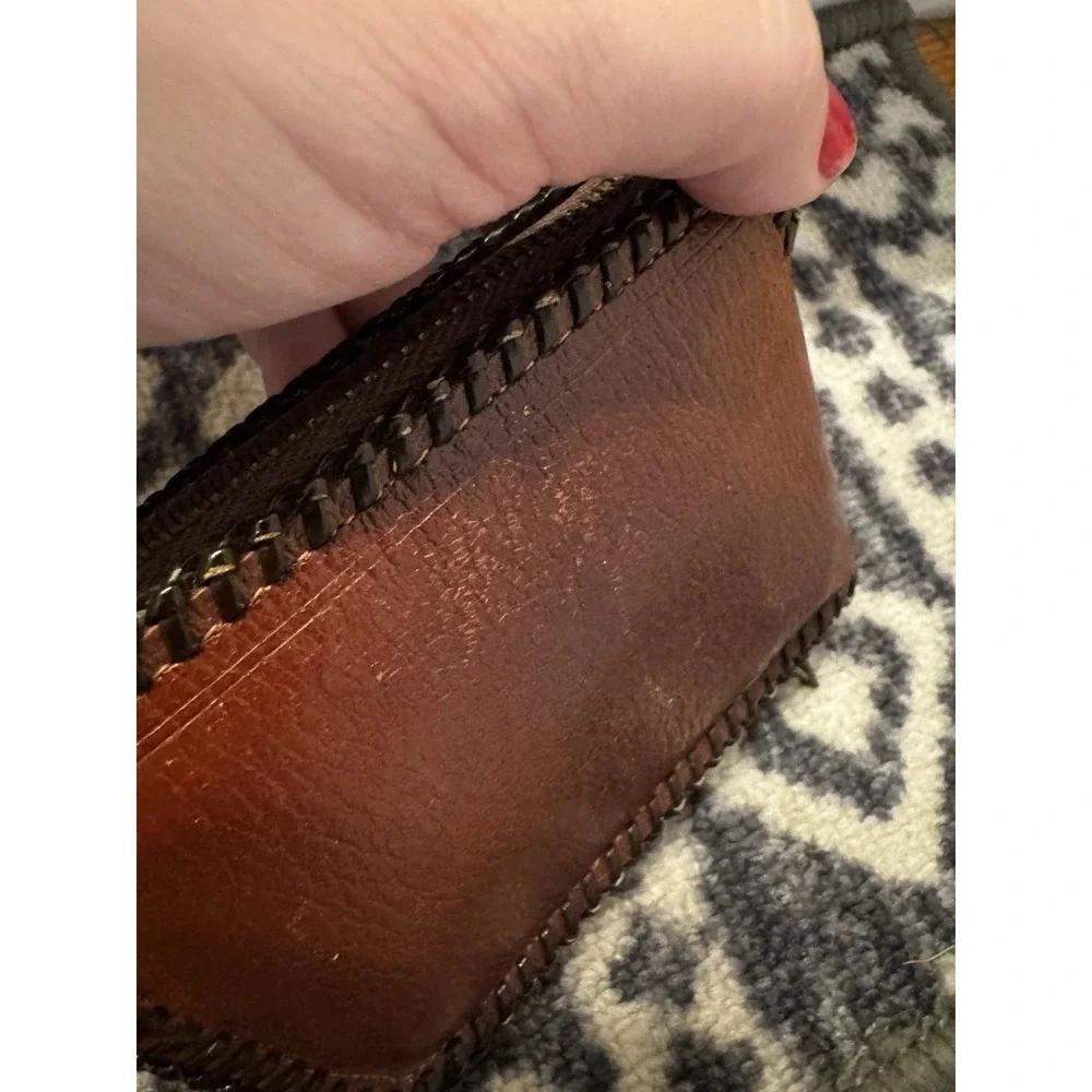 Vintage Brown Braided‎ Zip Wallet English Pigskin Unisex 50s/60s